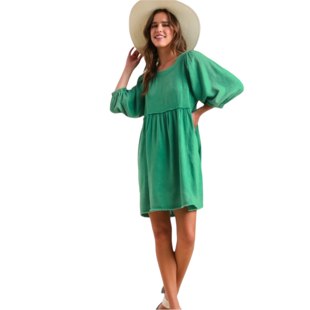 6. Women’s Green Mineral Wash Babydoll Dress NWT